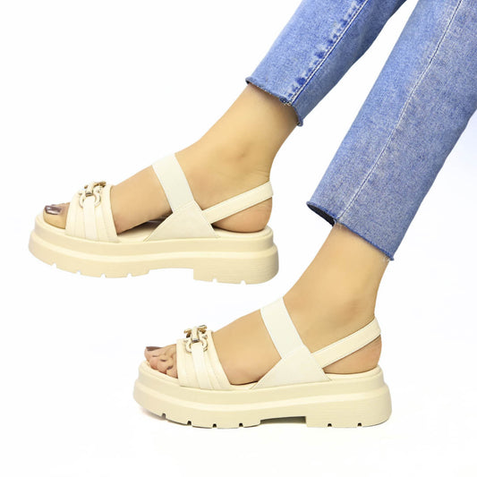 Buckle Strap Platform Sandals - Fawn