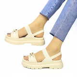 Buckle Strap Platform Sandals - Fawn
