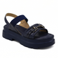 Buckle Strap Platform Sandals - Navy