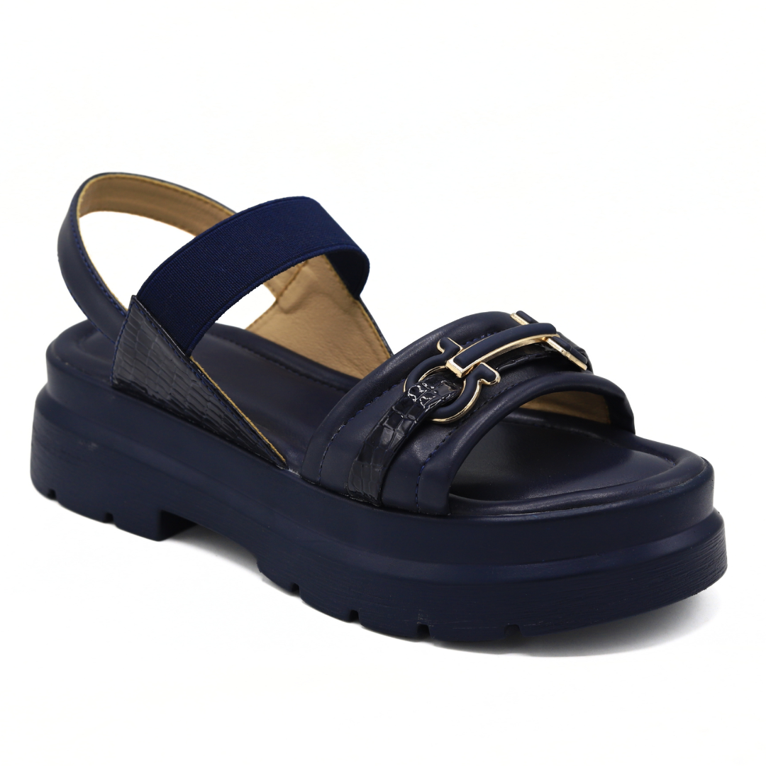 Buckle Strap Platform Sandals - Navy