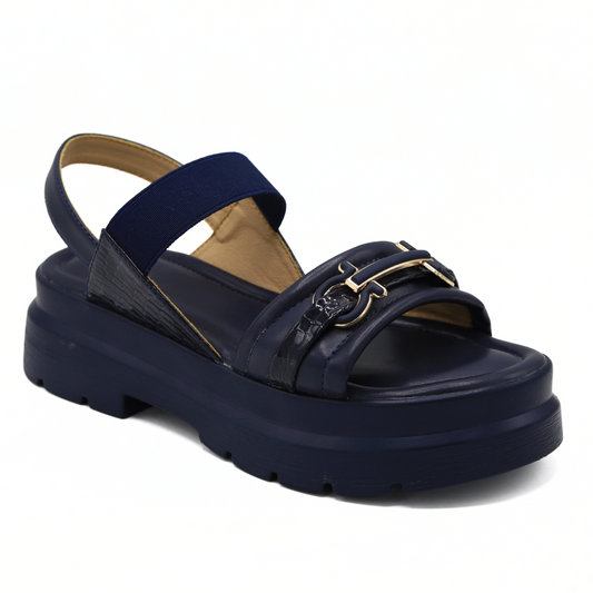 Buckle Strap Platform Sandals - Navy