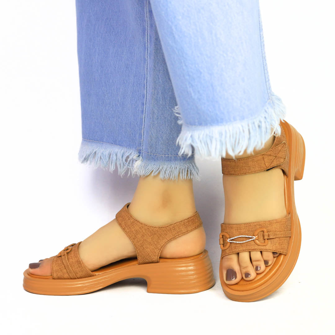 Block Heel Sandals - Tan