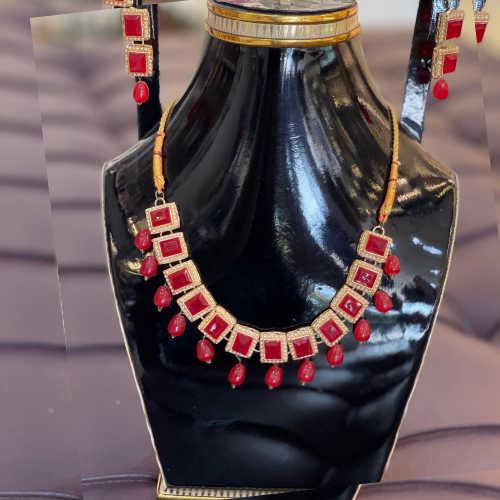 Stylish Maroon Stone Jewelry Set