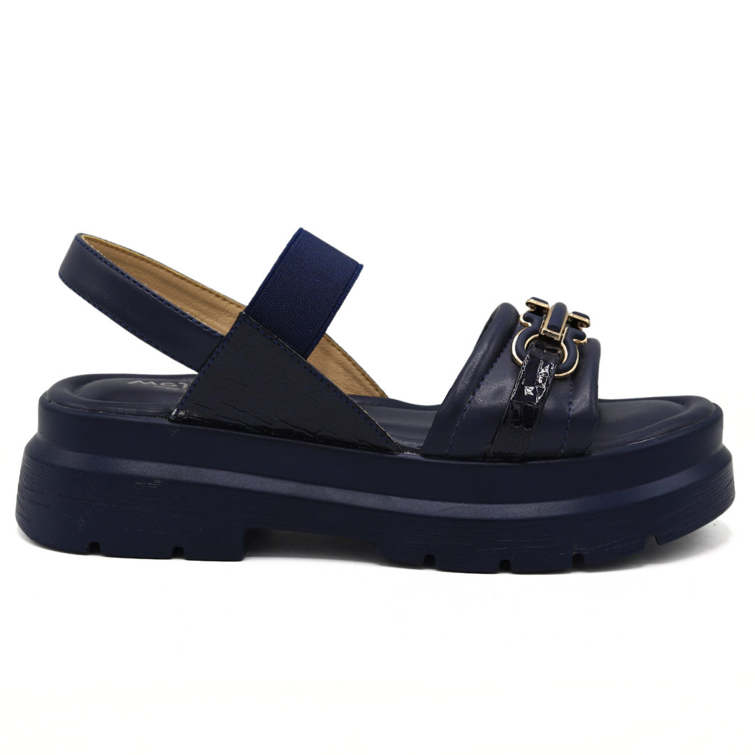 Buckle Strap Platform Sandals - Navy
