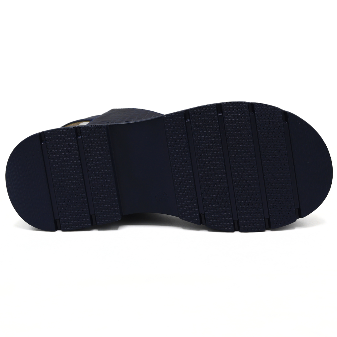 Buckle Strap Platform Sandals - Navy