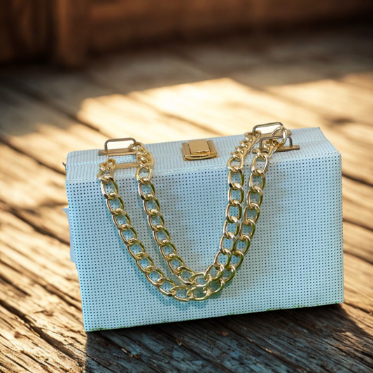 Textured Chain Handle Box Clutch Bag