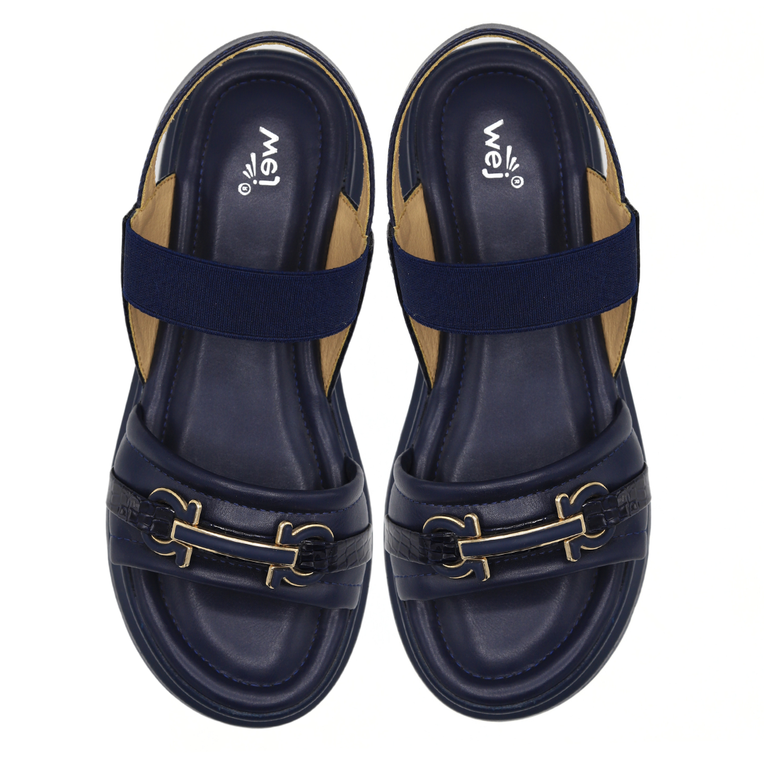 Buckle Strap Platform Sandals - Navy