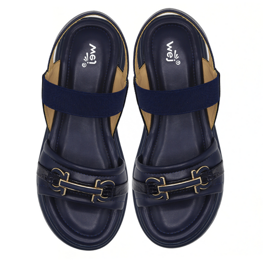 Buckle Strap Platform Sandals - Navy
