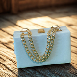 Textured Chain Handle Box Clutch Bag